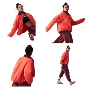 Free People Outpost Bomber Jacket in Cherry Tomato Combo Size XL NEW